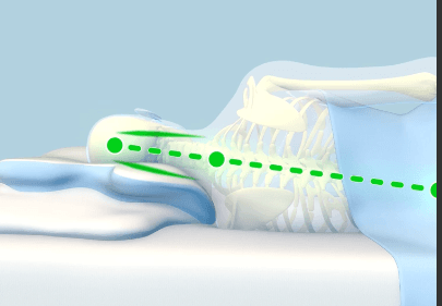 Illustration of a person resting on the contoured VelaSleep pillow profile